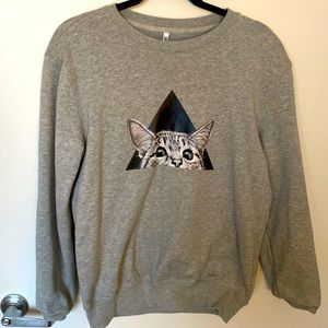 Grey Cat Print Sweatshirt | Size Medium